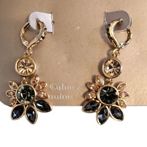 Prem Collection Cubic Zirconia Gold Plated 2 tone Earrings - Charming Charlie